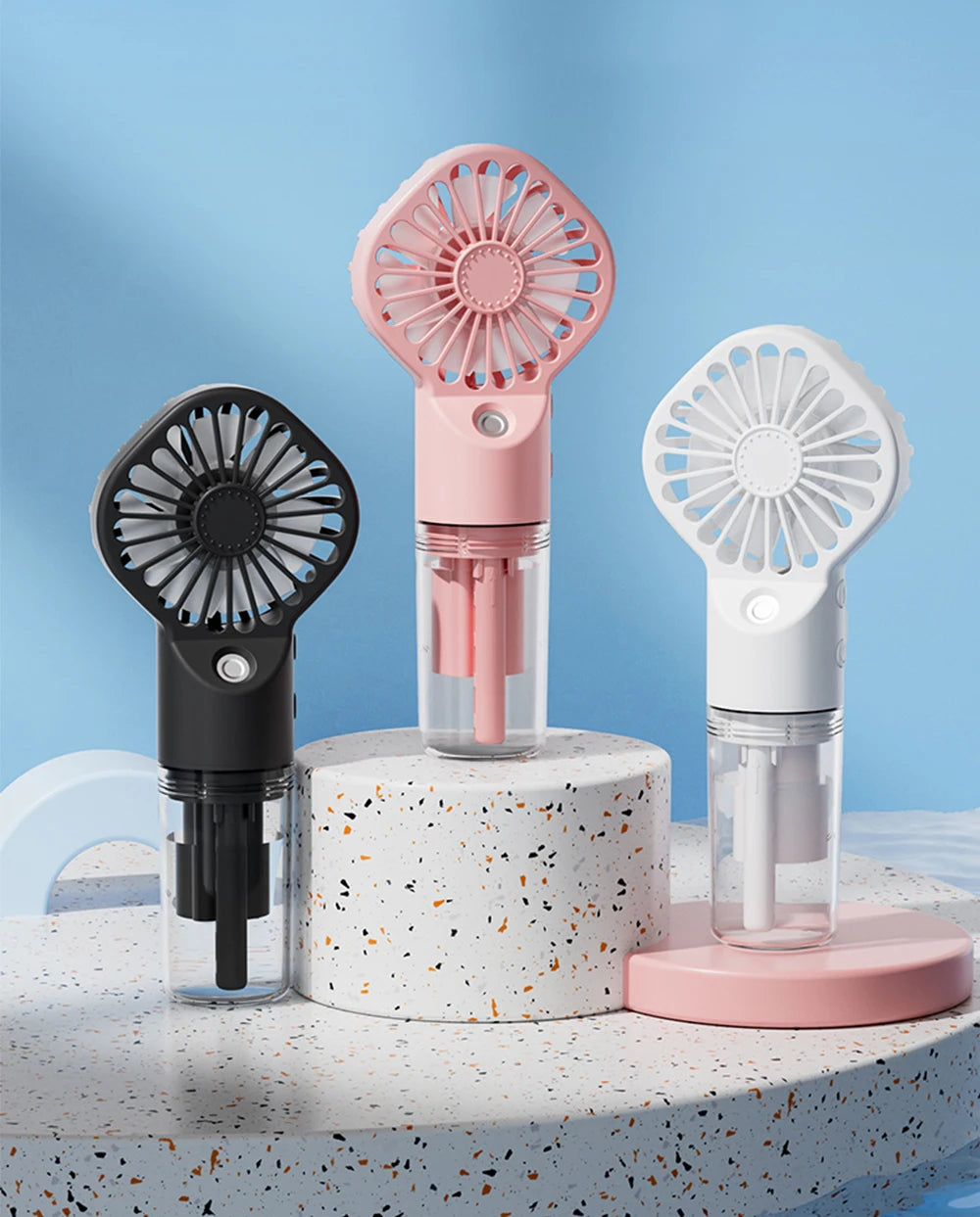 Ventilateur Brumisateur Portable Frescoo® – Mini Ventilateur Rafraîchissant à Main avec Réservoir d'Eau, Rechargeable USB